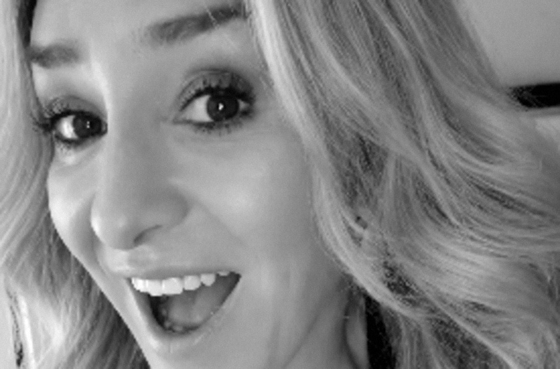 Black-and-white photograph of Stevie open-mouthed in mock surprise